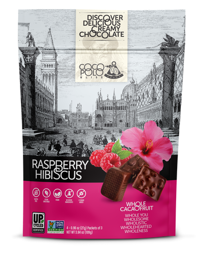 Hibiscus Raspberry Chocolate Bars – 4 Individual Serving Pouches
